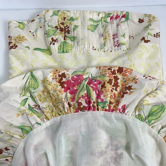 PLENTY Tracy Reece Tropical Spray Silk Blend Balloon Hem Strapless Party Dress - Picture 6 of 8